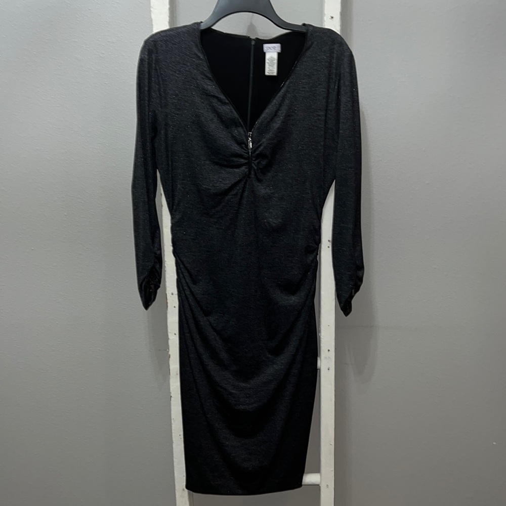 Cache Metallic Charcoal Gray Dress